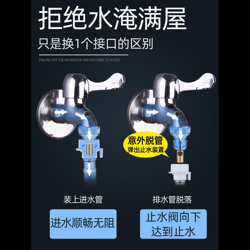 潜水艇(submarine)洗衣机水龙头接头嘴专用自动止水转接头4分卡扣水嘴