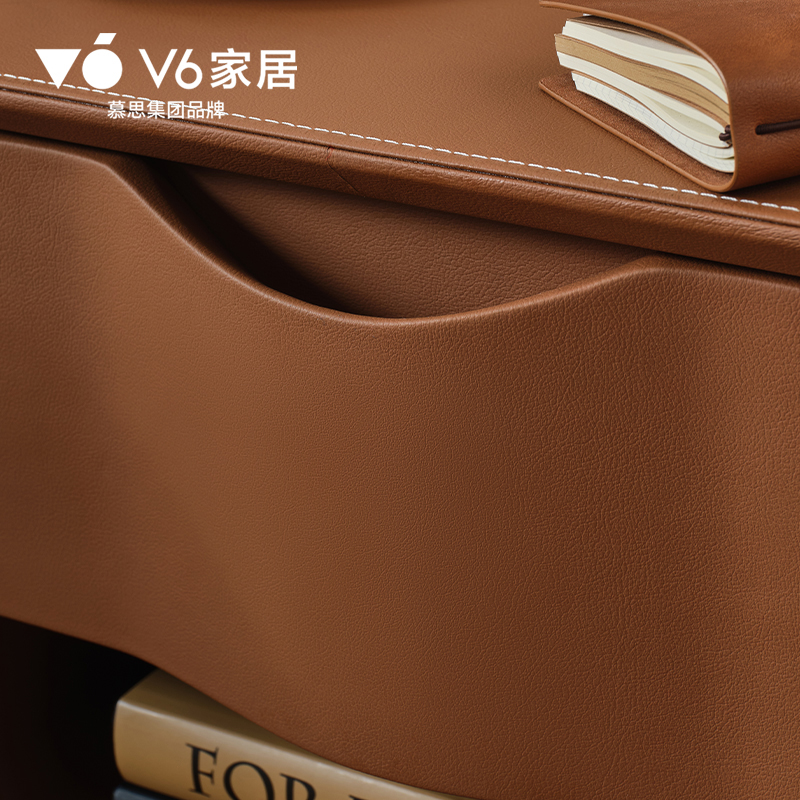 V6家居简约现代皮质床头柜50.1x40.1x47.7cm带阻尼滚轮抽屉免漆饰面设计高清大图