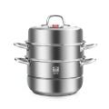 康巴赫蒸锅不锈钢蒸笼大容量复合底汤锅蒸煮两用锅三层高盖30cm