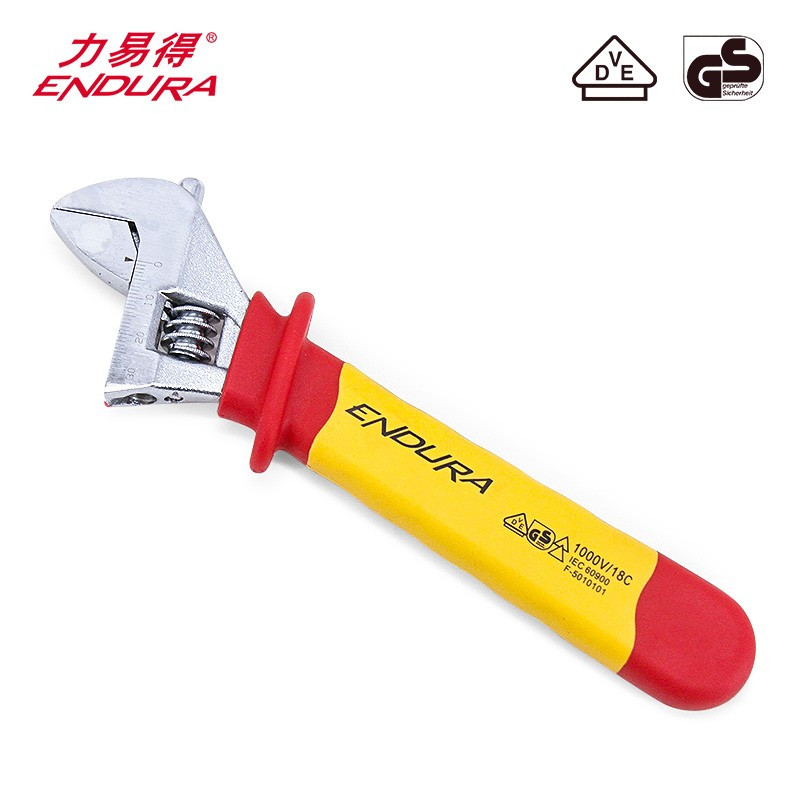 力易得(ENDURA)8英寸VDE双色绝缘活扳手 耐电压1000v电工板手200mm E2051 1把