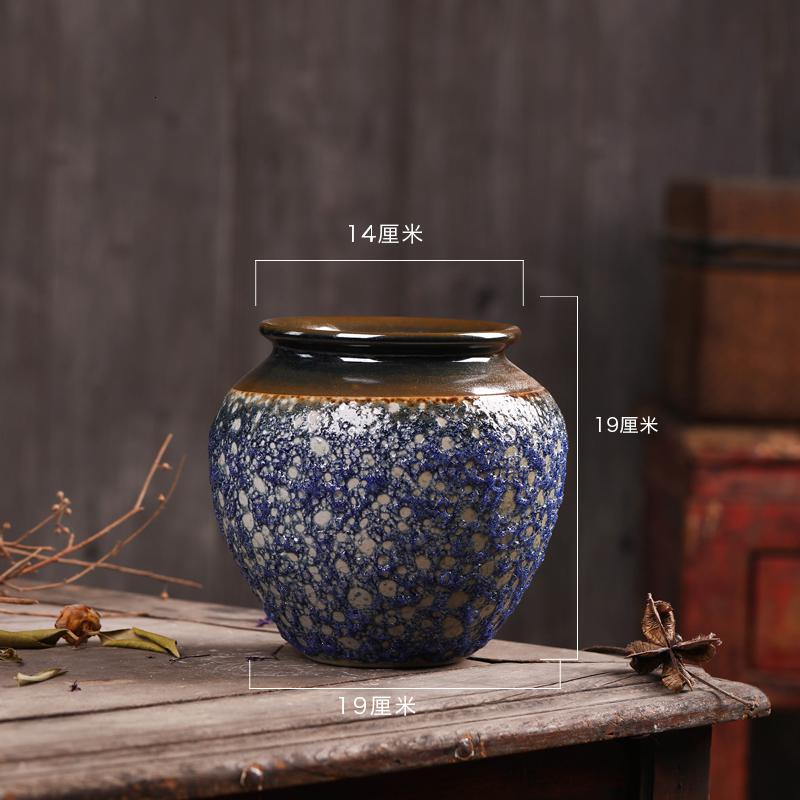 粗陶花瓶客厅陶瓷摆件中式玄关花器日式禅意工艺品做旧陶罐新中式收纳袋 三维工匠 【复古泡泡釉Y】预定款_793