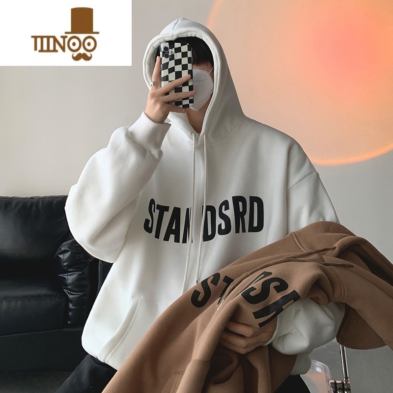 YANXU卫衣男加绒ins美式复古字母潮牌上衣oversize潮流宽松连帽外高清大图