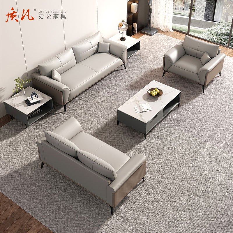 苏宁 质凡 办公家具轻奢简约接待会客办公沙发 西皮双人位高清大图