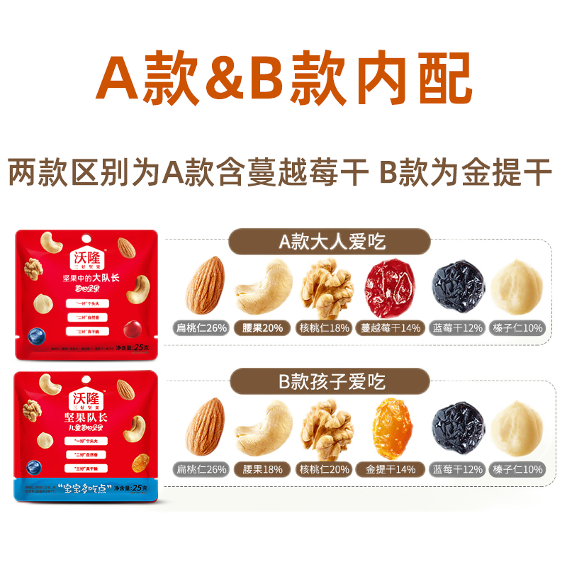 沃隆 每日坚果 家庭分享混合装750g (A款15袋+B款15袋) 坚果炒货零食特产高清大图