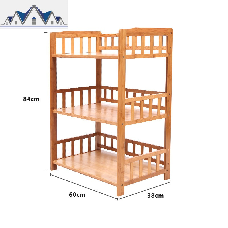 微波炉架厨房置物架楠竹收纳架田园围栏储物架调味架品 三维工匠