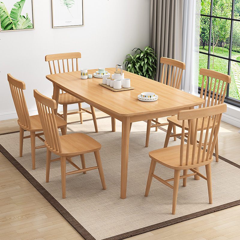 北欧实木餐桌家用实木饭桌欧式简约长方形餐台小户型餐桌椅组合 1.2米1桌六椅（原木色）