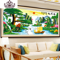 封后新款客厅山水风景5D点钻贴钻砖石秀十字绣满钻钻石画2019年 [全贴满钻]魔方圆钻[180X78厘米]送1369钻笔