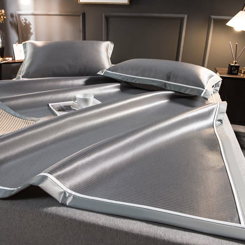 2022新款1200D加密纯色碳光席冰丝软席冰丝凉席三件套图片