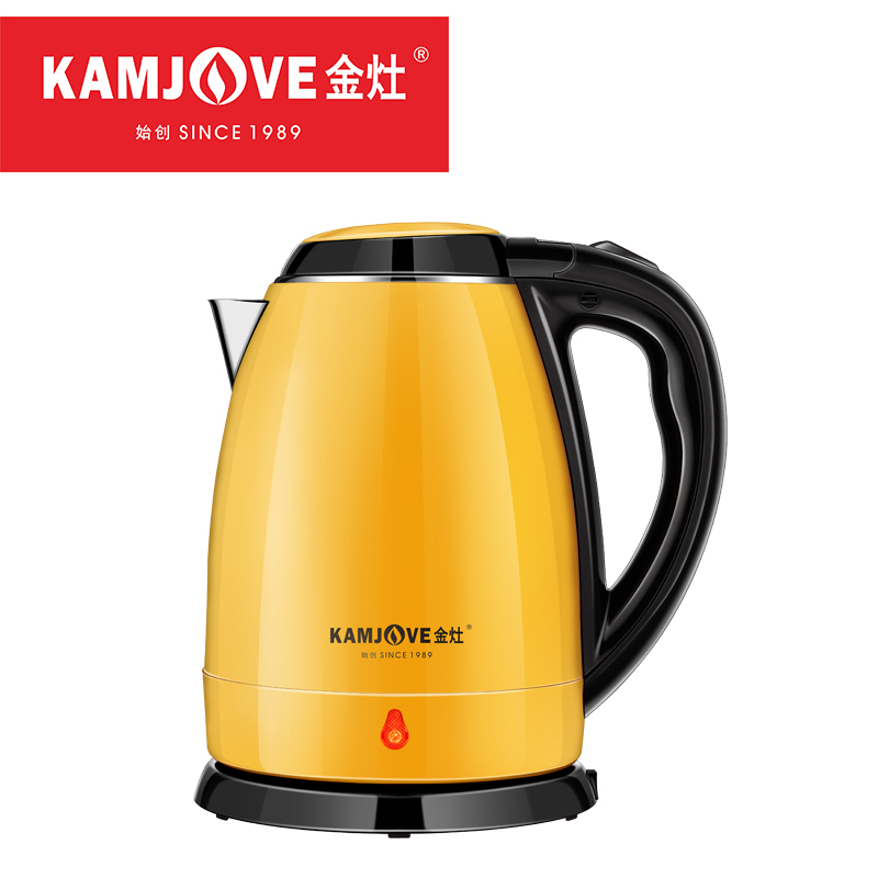 KAMJOVE/金灶 E-12 电水壶304不锈钢 家用开水壶烧水壶 双层防烫电热水壶 全钢电茶壶 夏日桔色茶具1.5L高清大图