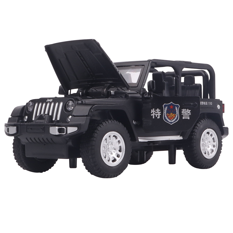 声光回力合金车牧马人迷彩警车军事吉普车汽车模型儿童玩具车迷彩绿