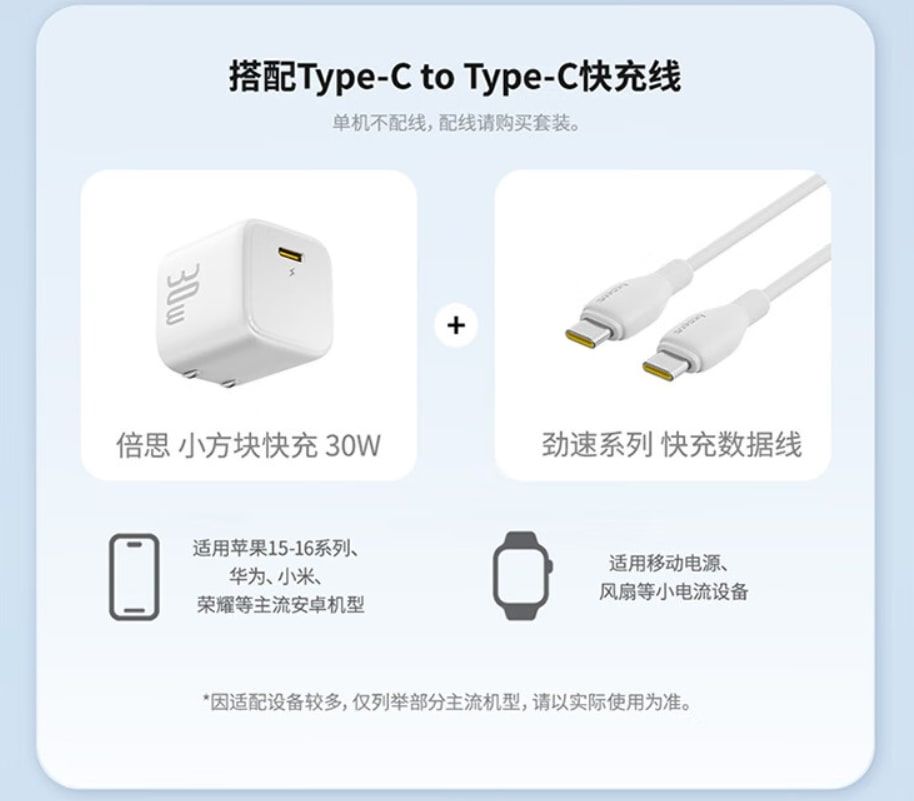 倍思充电器PD30W快充头 适用苹果15/14ProMax手机iPad平板Type-C插头皓月白高清大图