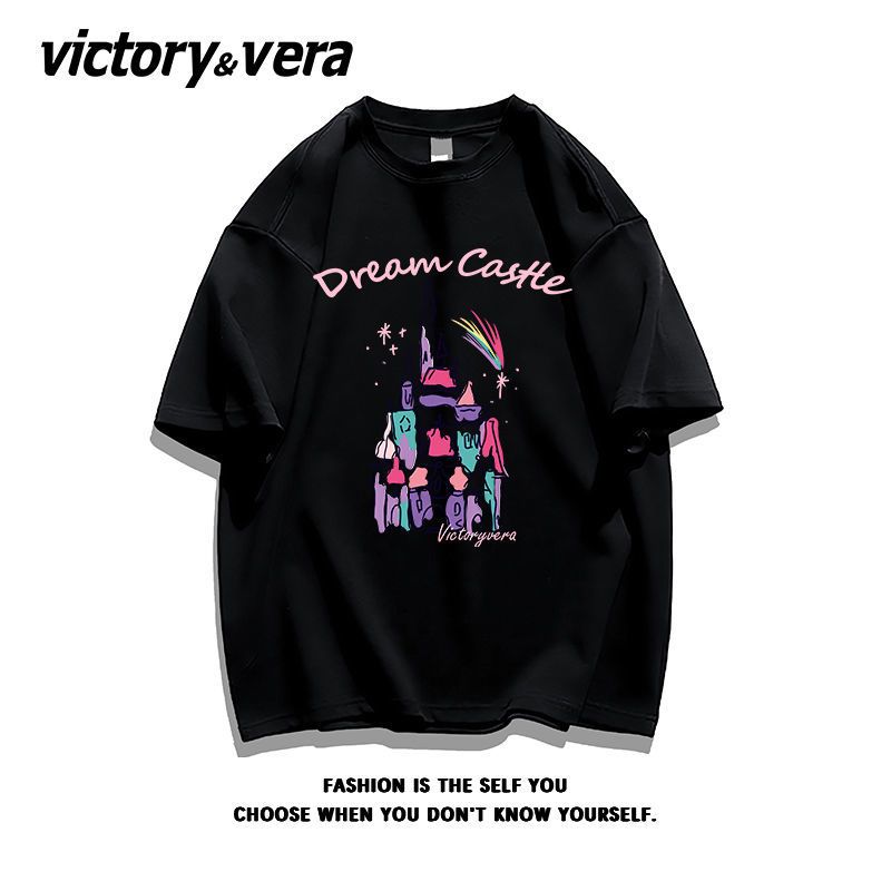 VICTORYVERA魔仙堡印花短袖盐系t恤女2022夏季纯棉宽松半袖上衣服