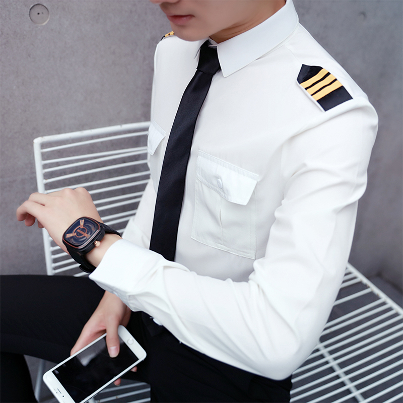潮男年轻青年夜店型师空少制服男装酒吧ktv班服修身长衬衫dj