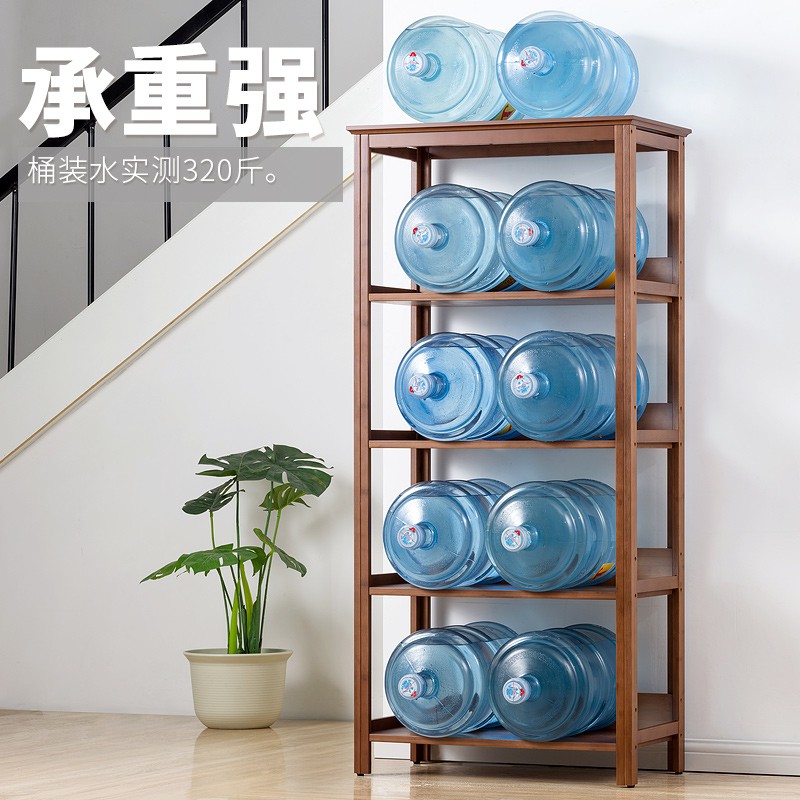 厨房置物架落地多层微波炉烤箱收纳架家用客厅实木储物柜楠竹架子收纳层架 三维工匠高清大图