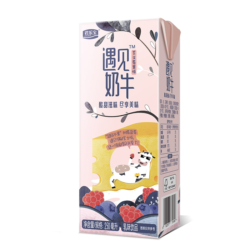君乐宝 遇见奶牛芝士莓果乳味饮品250mL*12盒 礼盒装