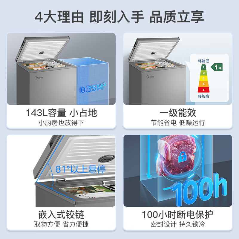 [自营]美的冰箱(Midea)143升 低霜家用 冷藏冷冻转换冰柜 一级能效母婴母乳冷柜 BD/BC-143KMF(E)高清大图