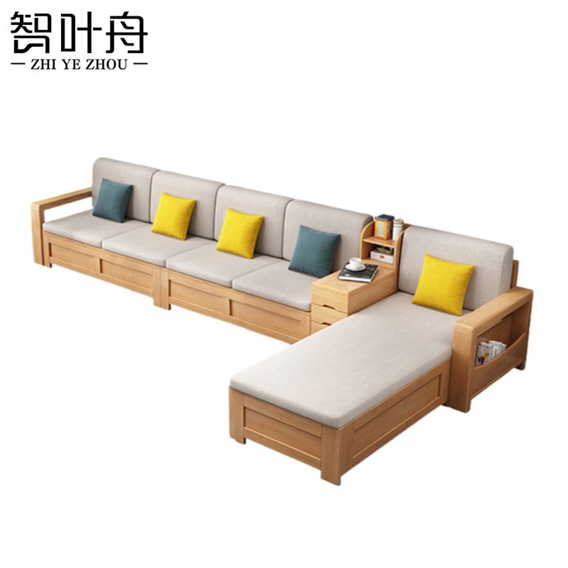 智叶舟实木沙发374*173*83cm套高清大图