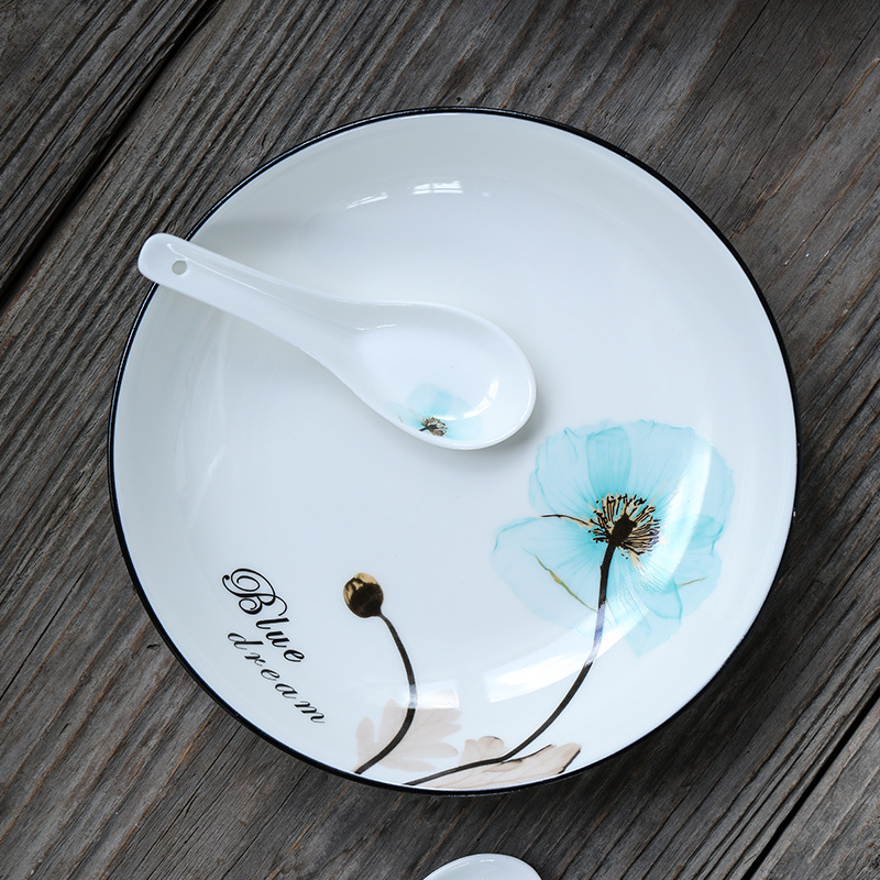 苏氏陶瓷( SUSHI CERAMICS)汤盘子 梦之兰创意日式家用陶瓷菜盘子8英寸4只装中餐具
