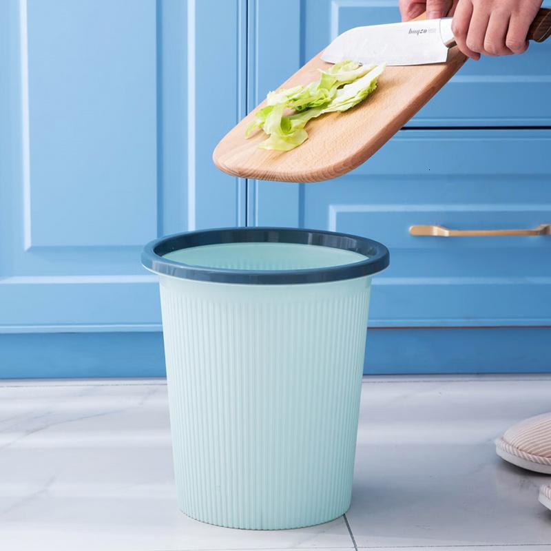 妙然带压圈垃圾桶3个装7L无盖垃圾篓客厅卧室厨房时尚条纹颜色随机