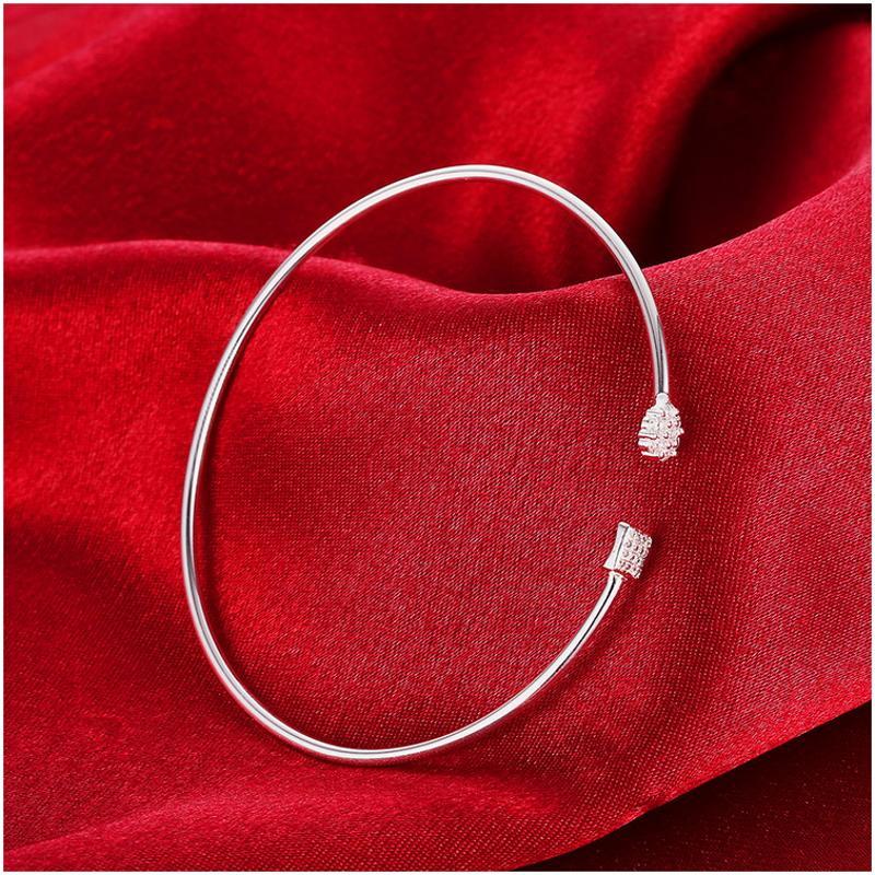 B276Women Silver Bracelet女生饰品开口手镯可节镀925纯银复古送女朋友七夕情人节礼物