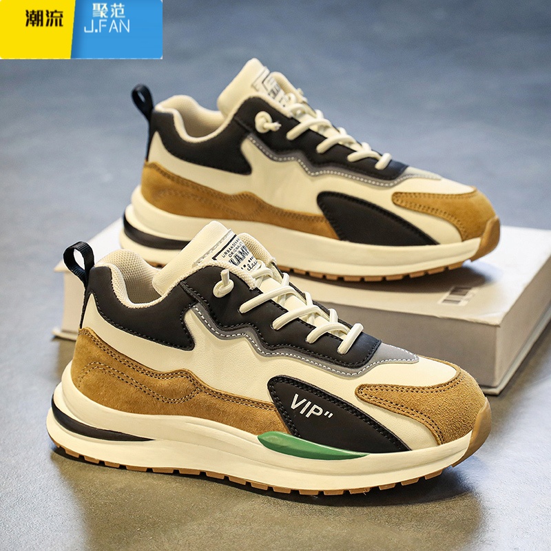 聚范男鞋2024新款春季透气老爹劳保鞋运动休闲工作工地一脚蹬厚底潮鞋高清大图