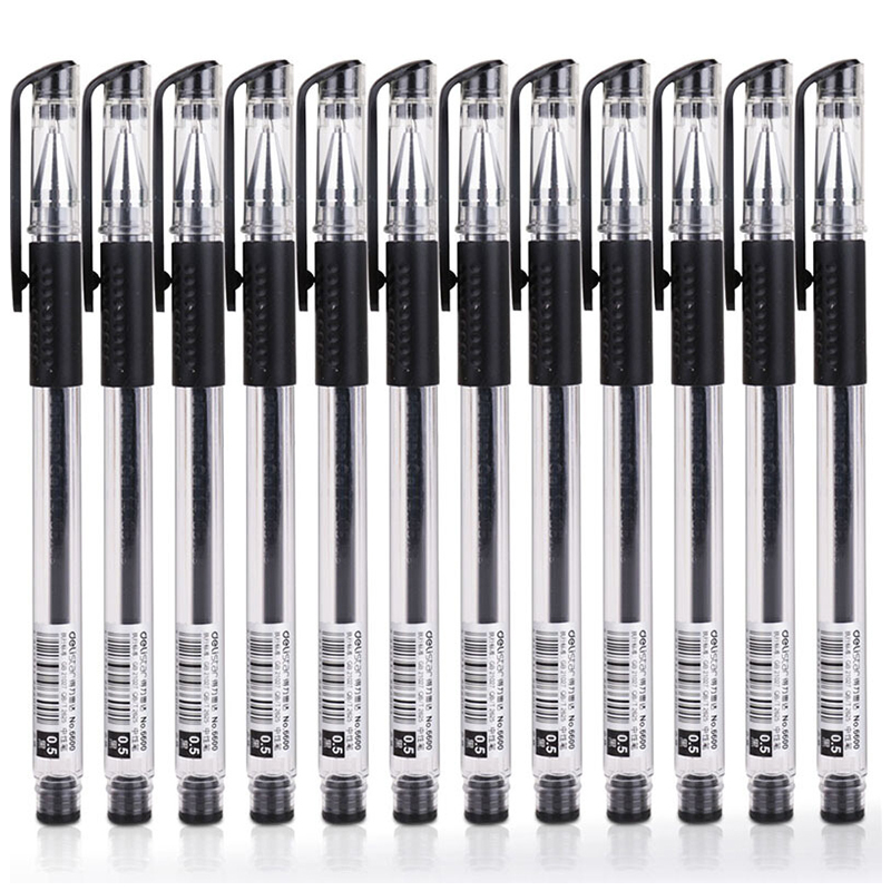 得力 6600ES黑色中性笔0.5mm 签字笔 12支/盒