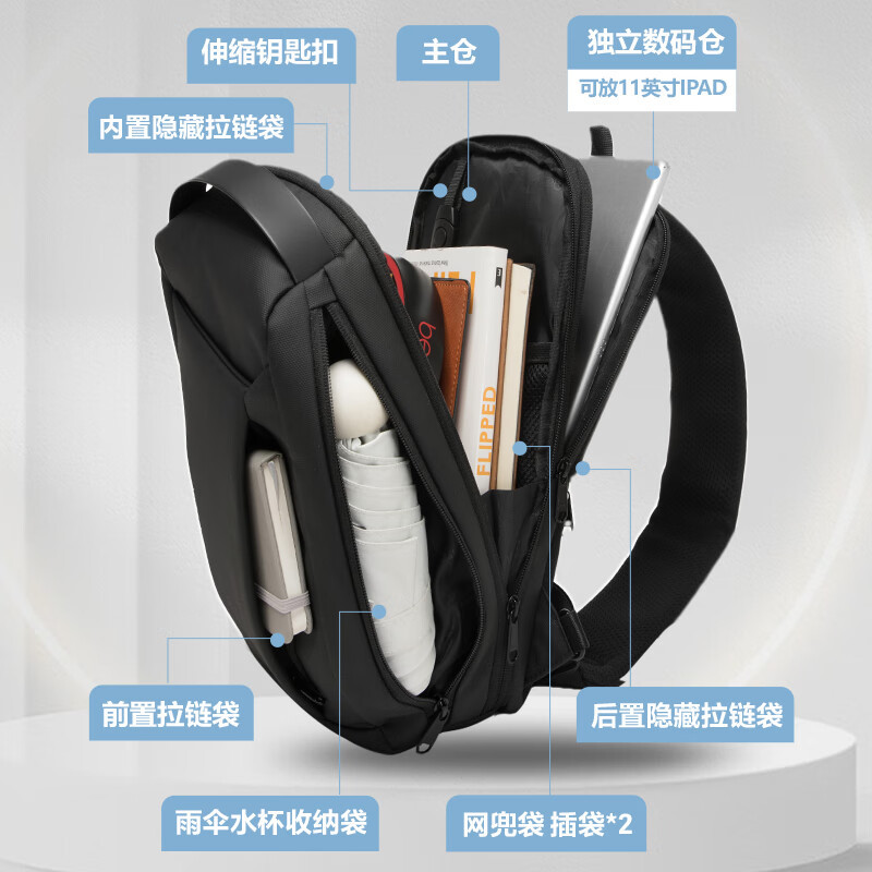 维多利亚旅行者潮流骑行斜挎包胸包5085黑高清大图