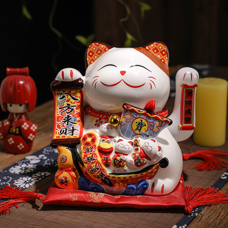 猫摆件自动招手小号开业礼品店铺收银台家居办公陶瓷存钱罐 三维工匠 20厘米高聚宝盆-75摇手款高清大图