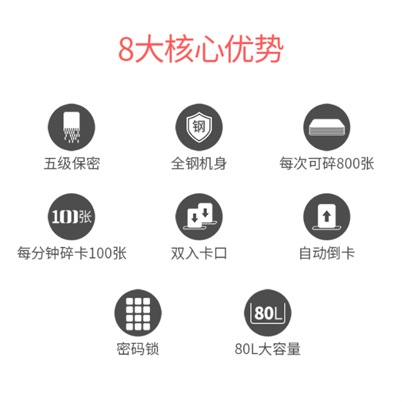 震旦AS800K 5级保密工业型碎卡机(可碎卡、光盘、每次可碎800张、连续碎卡120分钟、80L、密码锁)高清大图