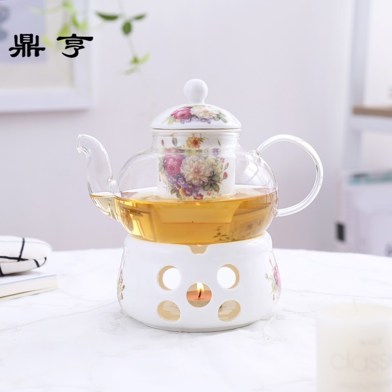 鼎亨陶瓷花茶茶具套装过滤蜡烛加热花茶壶下午茶茶具泡水果茶茶壶