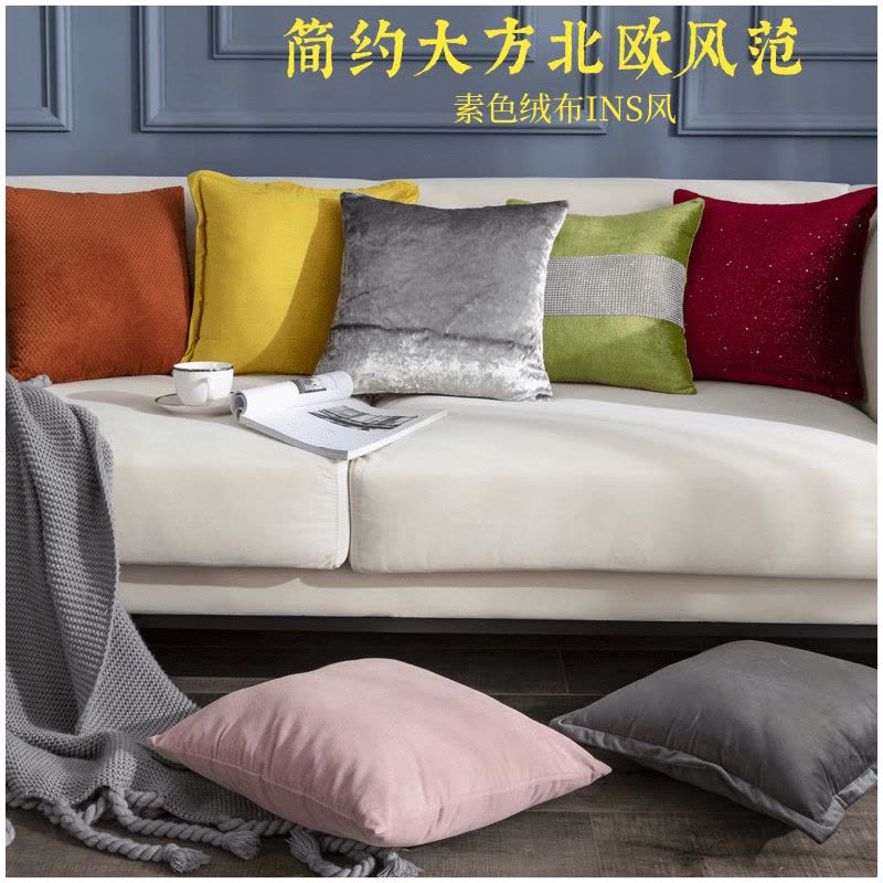 素色绒布抱枕睡觉靠枕柔夏季ins汽车办公室卧室沙发床头靠垫芯K4图片