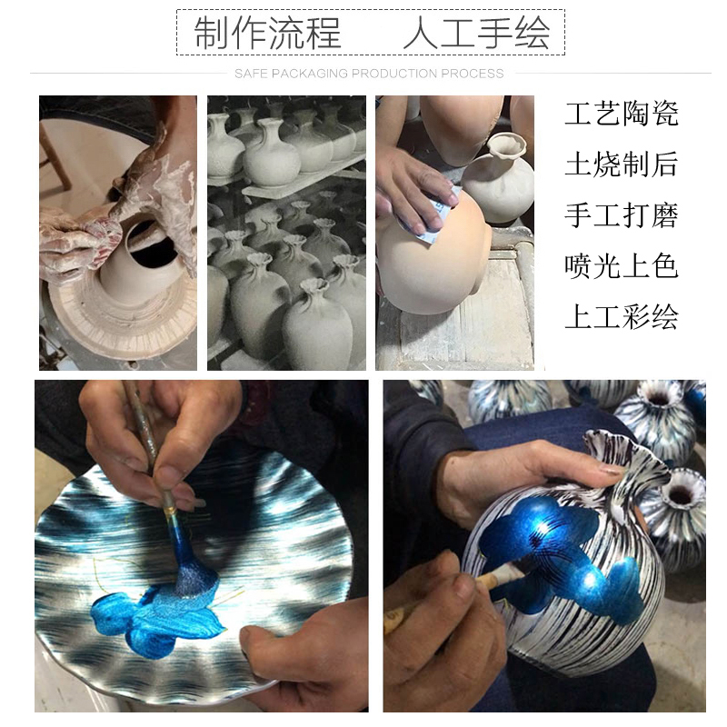 欧式创意电视柜陶瓷客厅干花花瓶酒柜装饰品小摆件家居装饰工艺品 三维工匠 花色彩色布袋高清大图