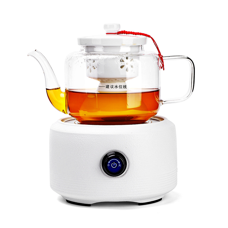 日式玻璃烧茶壶陶瓷内胆茶具电陶炉蒸茶器蒸茶壶煮茶器 雨濛蒸茶器(白)配福运白电陶炉