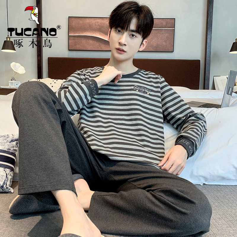 啄木鸟2025年新款男士家居服春秋季舒适纯棉长袖长裤冬夏天睡衣春高清大图