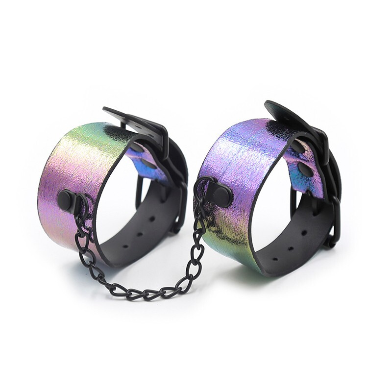 桃色缘 角色扮演炫彩眼罩针扣款带链皮革手铐捆绑束缚蒙眼套装 sm情趣用品男女用器具另类玩具成 炫彩针扣款带链皮革手铐对装