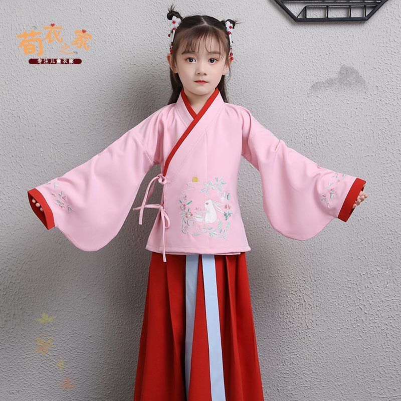 古装汉服女童儿童古装汉服套装宝宝汉服袄裙中国风小孩古装演出服白衣