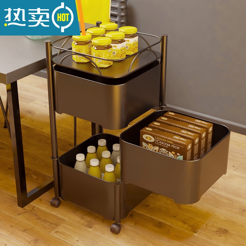 敬平旋转置物架厨房落地多层多功能放菜篮子小推车蔬菜零食储物收纳架高清大图