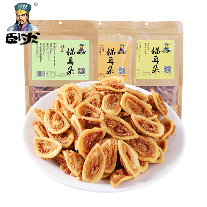 卧龙猫耳朵零食小吃280g*3袋装大份量酥类传统糕点休闲食品麻辣味怀旧食品