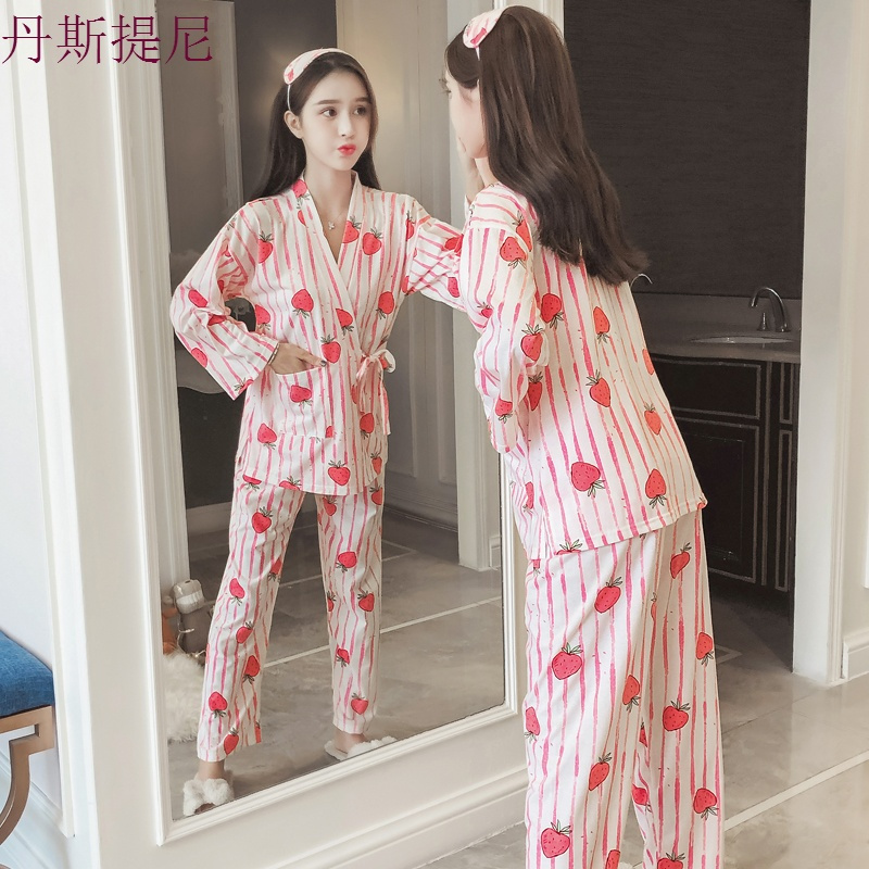 和服纯棉睡衣女春秋季长袖韩版秋装宽松学生可外穿家居服两件套装
