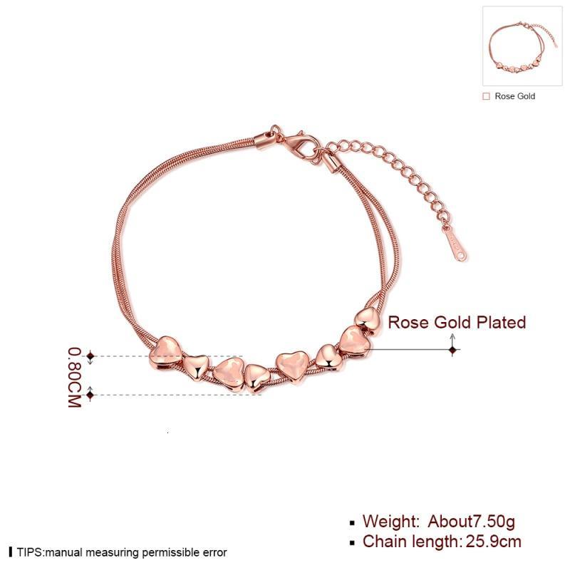 B011 Bracelet Bangle 镀18k玫瑰金锆石手链情侣爱心两层女生饰品送女朋友七夕情人节礼物