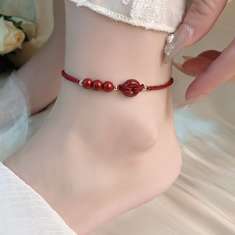 新款朱砂脚链女平安扣红绳编织脚绳夏季性感脚踝链本命年闺蜜礼物送女朋友老婆情人节七夕生日礼物
