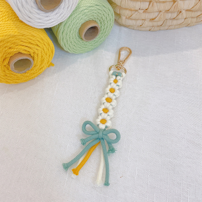 长款[材料包] 送全套工具 教程 手编小雏菊钥匙扣车挂毛线棉线编织包