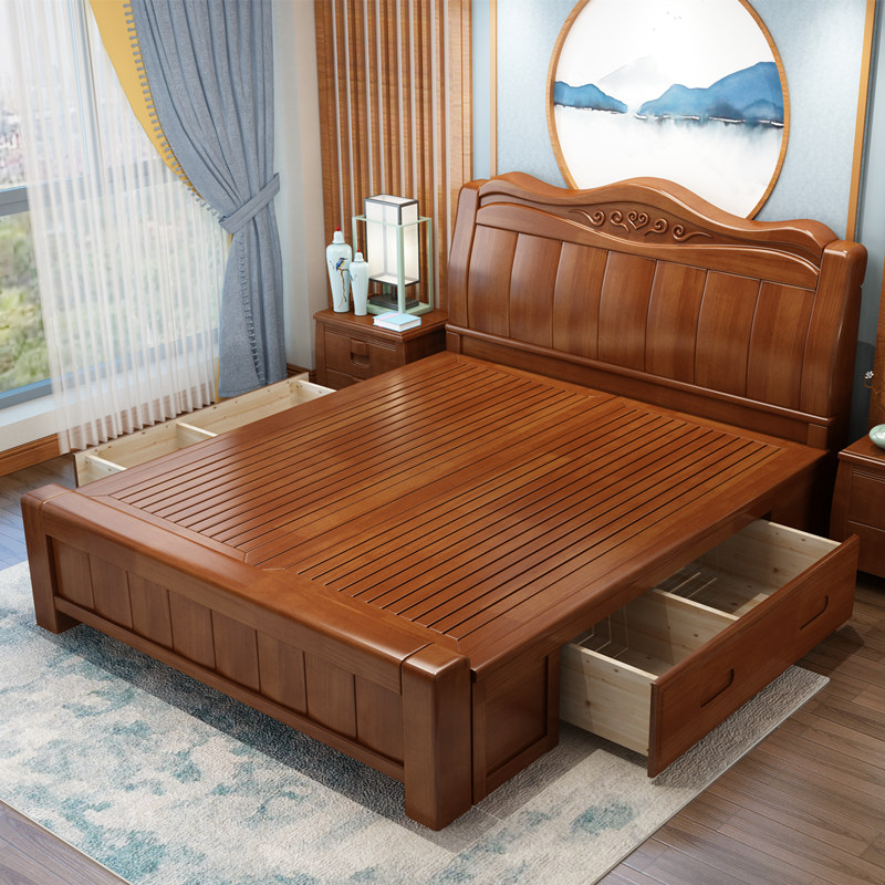 臻远ZY-SMC-78 现代简约实木床双人床 1.8米抽屉高箱