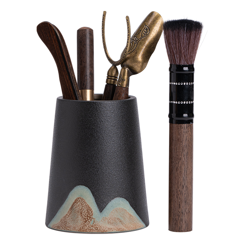 苏氏陶瓷(SUSHI CERAMICS)茶具配件茶道手绘彩画六君子 实木茶夹杯夹