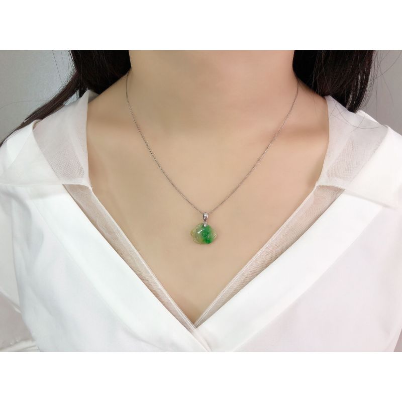 缘源珠宝 年年有余 翡翠吊坠18K金镶嵌 糯种翡翠金鱼吊坠 女款 自戴送人礼物 不含链