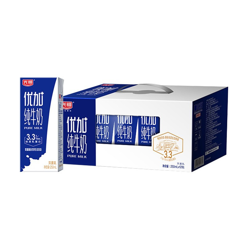 光明 优加 高品质纯牛奶 优+纯奶礼盒 250ml*12盒*2提高清大图