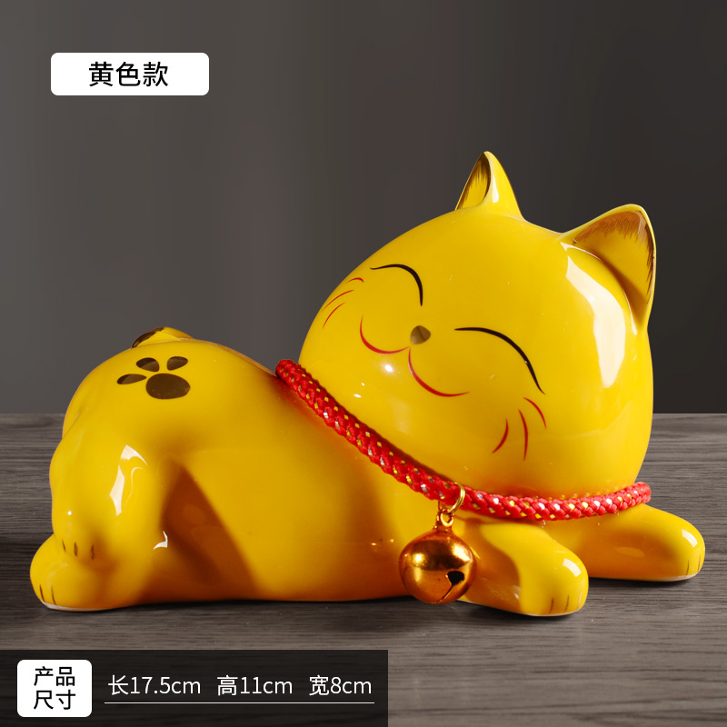 酒柜装饰品摆件陶瓷客厅摆件猫创意现代简约家里家居软装饰品 三维工匠 猫(黄)高清大图