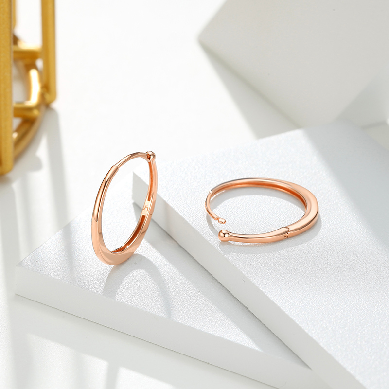 潮宏基摩登圆环红18k金钉玫瑰彩金耳环耳钩送女友