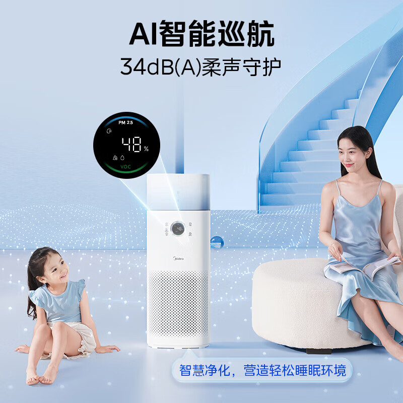 美的(Midea)[星澈空气护理机]空气净化器除甲醛除异味除烟味全效空气护理加湿净化一体机KJ600G-RX600S
