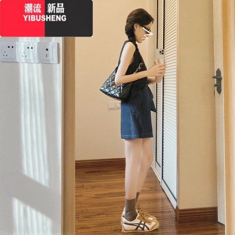 YIBUSHENG小个子无袖牛仔背心连衣裙子女季2024新款茶歇法式收腰气质短裙图片